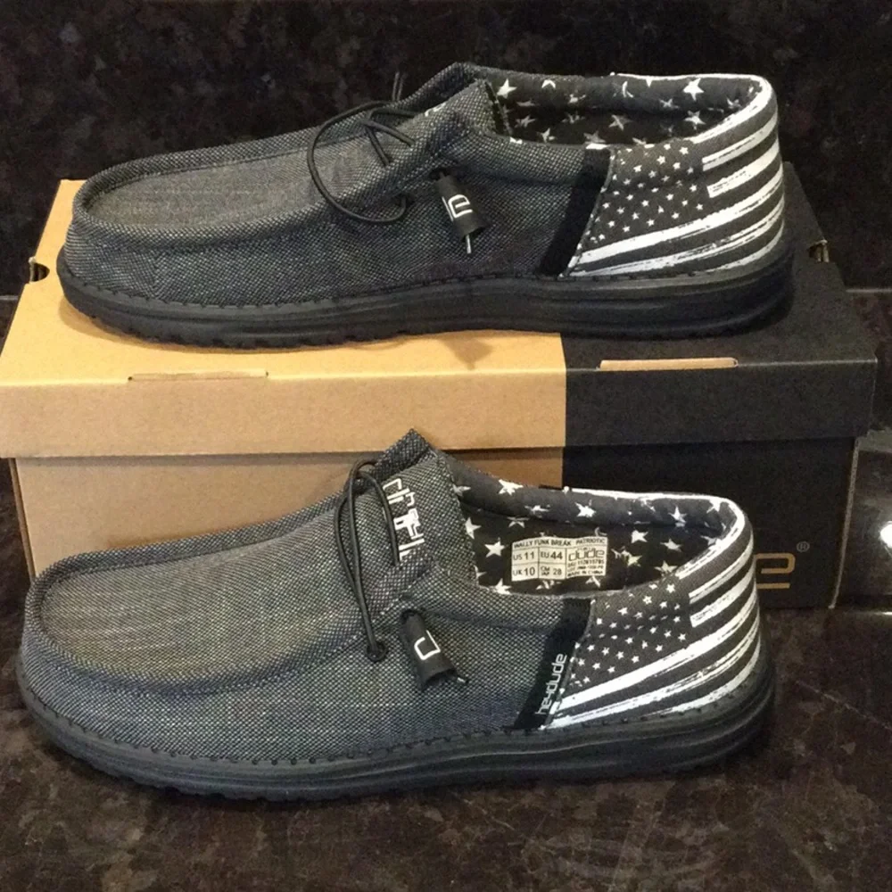 NWT- Hey Dude Gray Patriotic Wally Slip-Ons Hey Dude Wally Greyed Patriot main image 4